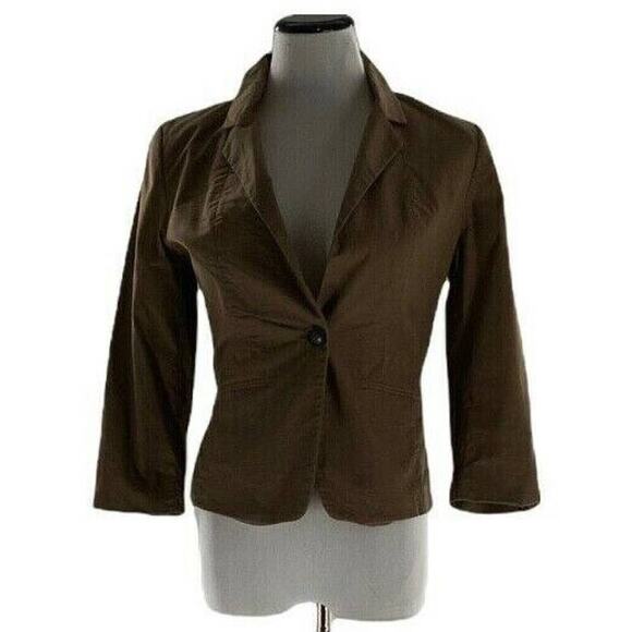 H&M Women's Notch Lapel Back One Button Khaki Fitted Lined Blazer Jacket Size 6 - Picture 1 of 8